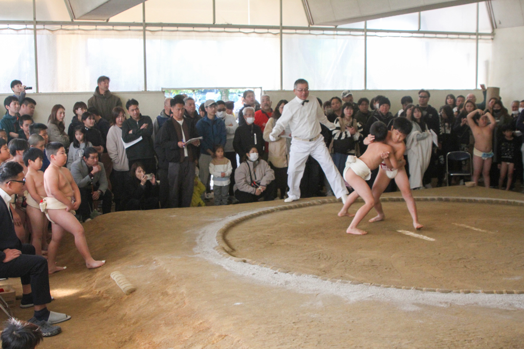 土俵下を多くの父母らが囲み、好取組に熱視線を送った